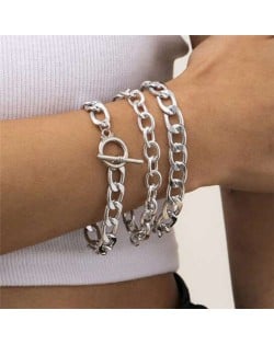 Hollow Chain Design Punk Fashion Vintage Triple Bracelet Set - Silver