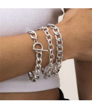 Hollow Chain Design Punk Fashion Vintage Triple Bracelet Set - Silver