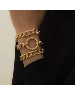 Ring Decorated Multi-layer Alloy Women High Fashion Bracelet Set - Golden