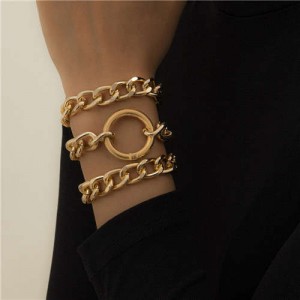 Ring Decorated Multi-layer Alloy Women High Fashion Bracelet Set - Golden