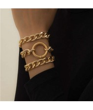 Ring Decorated Multi-layer Alloy Women High Fashion Bracelet Set - Golden