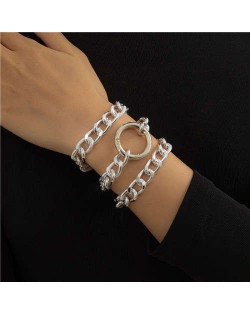 Ring Decorated Multi-layer Alloy Women High Fashion Bracelet Set - Silver