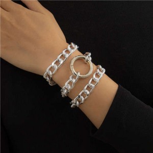 Ring Decorated Multi-layer Alloy Women High Fashion Bracelet Set - Silver