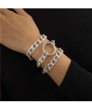 Ring Decorated Multi-layer Alloy Women High Fashion Bracelet Set - Silver