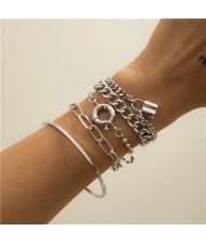 Rhinestone Inlaid U.S. High Fashion Triple Layers Women Alloy Bracelet Set - Silver