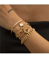 Ring and Lock Pendants Hip-hop Style Western Fashion Alloy Women Bracelet Set - Golden