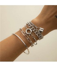 Ring and Lock Pendants Hip-hop Style Western Fashion Alloy Women Bracelet Set - Silver