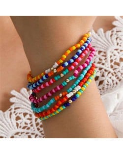 Multi-color Beads Folk Fashion Women Creative Weaving Bracelet Set