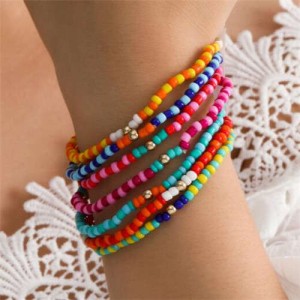 Multi-color Beads Folk Fashion Women Creative Weaving Bracelet Set