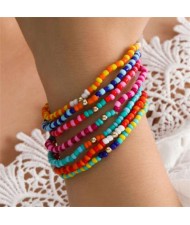 Multi-color Beads Folk Fashion Women Creative Weaving Bracelet Set