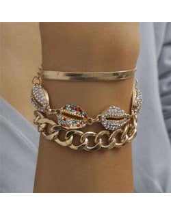 Rhinestone Embellished Seashells Triple Layers High Fashion Women Bracelet Set - Multicolor