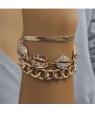 Rhinestone Embellished Seashells Triple Layers High Fashion Women Bracelet Set - Multicolor