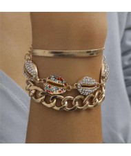 Rhinestone Embellished Seashells Triple Layers High Fashion Women Bracelet Set - Multicolor