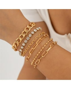 Cherry Pendant Multi-layer Rhinestone Embellished Golden Women Fashion Wholesale Bracelet Set