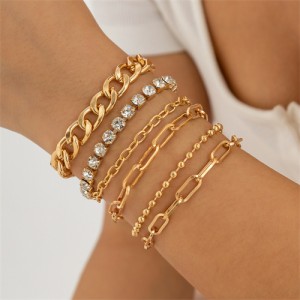 Cherry Pendant Multi-layer Rhinestone Embellished Golden Women Fashion Wholesale Bracelet Set