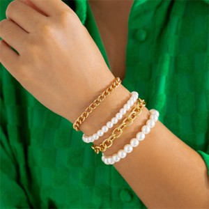 Vintage Butterfly Pendant Pearl and Alloy Chain Mix Design U.S. High Fashion Bracelet Set