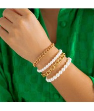 Vintage Butterfly Pendant Pearl and Alloy Chain Mix Design U.S. High Fashion Bracelet Set