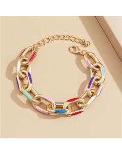 Oil-spot Glazed Chunky Chain Fashion Women Golden Wholesale Bracelet