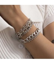 Rhinestone Embellished Multi-layer Vintage Fashion Women Alloy Bracelet Set - Silver