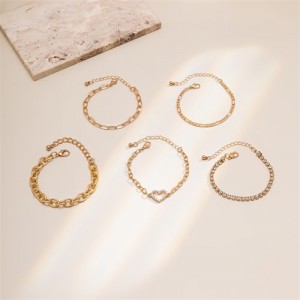 Vintage Snake Chain Hollow Design U.S. High Fashion Alloy Bracelet Set - Golden