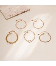 Vintage Snake Chain Hollow Design U.S. High Fashion Alloy Bracelet Set - Golden