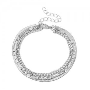 Vintage Snake Chain Hollow Design U.S. High Fashion Alloy Bracelet Set - Silver