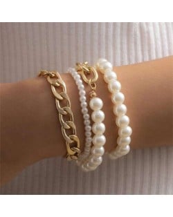 Artificial Pearl and Alloy Chain Combo Pateroral Fashion Women Costume Bracelet Set