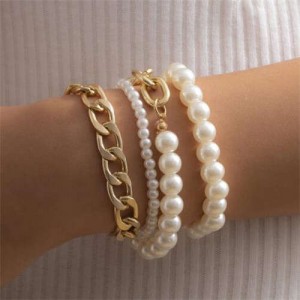 Artificial Pearl and Alloy Chain Combo Pateroral Fashion Women Costume Bracelet Set