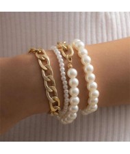 Artificial Pearl and Alloy Chain Combo Pateroral Fashion Women Costume Bracelet Set