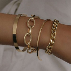 Alloy Rope Chain Multi-layer Design Vintage Fashion Women Wholesale Bracelet Set - Golden