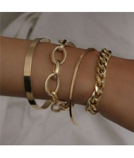 Alloy Rope Chain Multi-layer Design Vintage Fashion Women Wholesale Bracelet Set - Golden