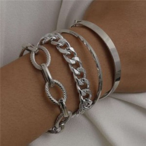 Alloy Rope Chain Multi-layer Design Vintage Fashion Women Wholesale Bracelet Set - Silver