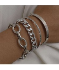 Alloy Rope Chain Multi-layer Design Vintage Fashion Women Wholesale Bracelet Set - Silver