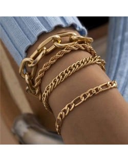 Vintage Style Artistic Design Mixed Chain Wholesale Women Alloy Bracelet Set - Golden
