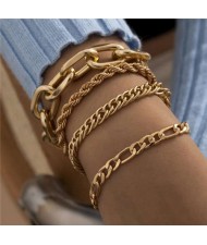 Vintage Style Artistic Design Mixed Chain Wholesale Women Alloy Bracelet Set - Golden