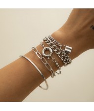 Vintage Style Artistic Design Mixed Chain Wholesale Women Alloy Bracelet Set - Silver