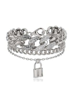 Elegant Lock Pendant Multi-layer Cuban Chain Wholesale Women Bracelet - Silver