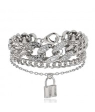 Elegant Lock Pendant Multi-layer Cuban Chain Wholesale Women Bracelet - Silver