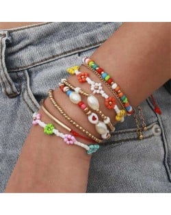 Mini Beads Flowers Fashion Bohemian Style Women Friendship Bracelet Set