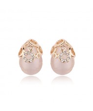 Rhinestones Embedded with Rose Gold Inlaid Opal Ear Studs