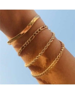 Snake Bone Chain Multi-layer Design Hip-hop Fashion Women Alloy Wholesale Bracelet Set - Golden