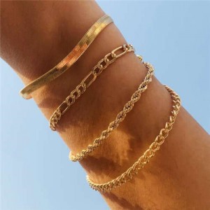 Snake Bone Chain Multi-layer Design Hip-hop Fashion Women Alloy Wholesale Bracelet Set - Golden