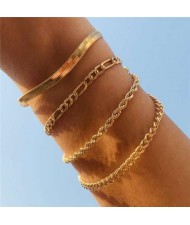 Snake Bone Chain Multi-layer Design Hip-hop Fashion Women Alloy Wholesale Bracelet Set - Golden