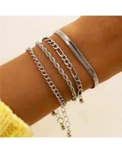Snake Bone Chain Multi-layer Design Hip-hop Fashion Women Alloy Wholesale Bracelet Set - Silver