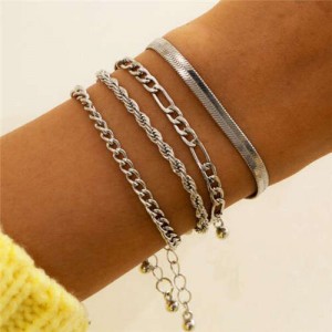 Snake Bone Chain Multi-layer Design Hip-hop Fashion Women Alloy Wholesale Bracelet Set - Silver