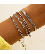 Snake Bone Chain Multi-layer Design Hip-hop Fashion Women Alloy Wholesale Bracelet Set - Silver