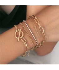 Creative Rhinestone Inlaid Multi-layer Chains Design U.S. Style Women Wholesale Bracelet Set - Golden