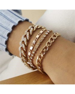 Cuban Chain Multi-layer Design U.S. Western Fashion Wholesale Women Bracelet Set - Golden