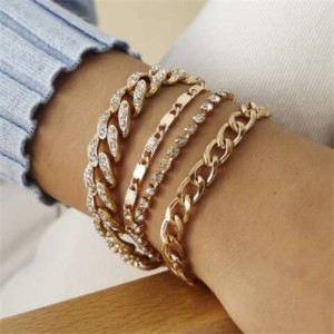 Cuban Chain Multi-layer Design U.S. Western Fashion Wholesale Women Bracelet Set - Golden