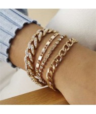 Cuban Chain Multi-layer Design U.S. Western Fashion Wholesale Women Bracelet Set - Golden